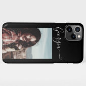 シンプル写真テンプレートエレガント名前をカスタムするブラック iPhoneケース (裏面横)