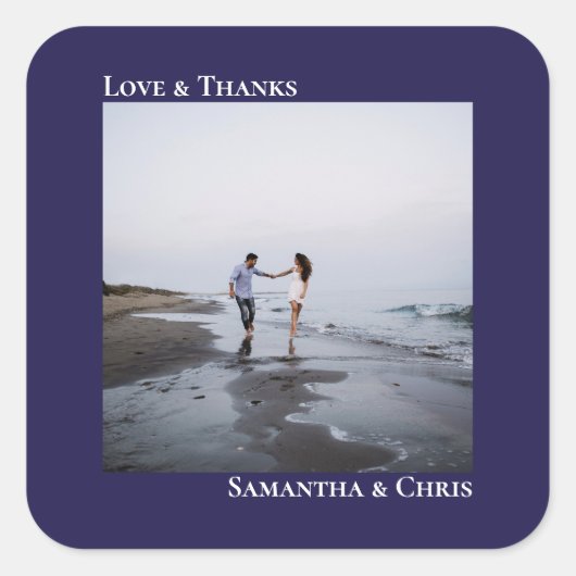 シンプル写真ネイビー感謝していブ結婚ル スクエアシール (正面)