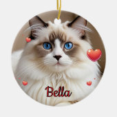 シンプル写真ハートペットCATパーソナライズ セラミックオーナメント (正面)