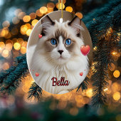 シンプル写真ハートペットCATパーソナライズ セラミックオーナメント