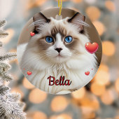 シンプル写真ハートペットCATパーソナライズ セラミックオーナメント