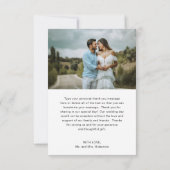 シンプル写真ハートミニマル結婚リストスクリプト サンキューカード (裏面)