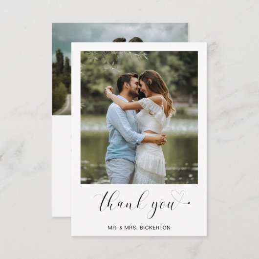 シンプル写真ハートミニマル結婚リストスクリプト サンキューカード (正面/裏面)