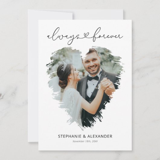 シンプル写真ハート結婚のサンキューカード サンキューカード (正面)