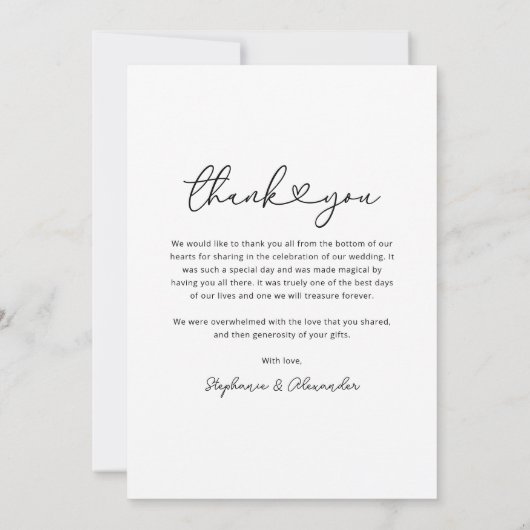 シンプル写真ハート結婚のサンキューカード サンキューカード (裏面)