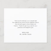 シンプル写真バジェット結婚のサンキューカード (裏面)