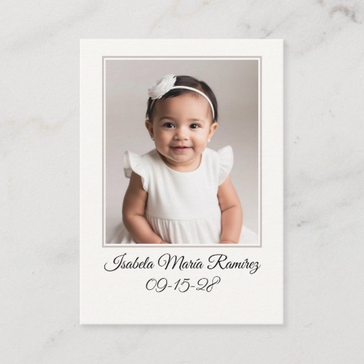 シンプル写真バプテスマ女の子の記憶カード 名刺 (正面)