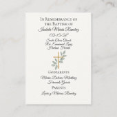 シンプル写真バプテスマ女の子の記憶カード 名刺 (裏面)