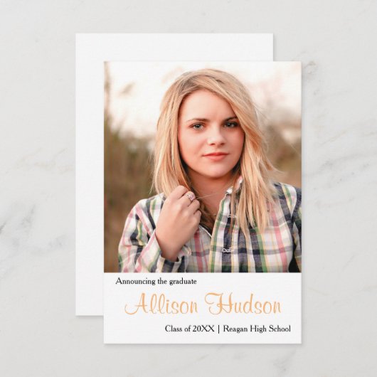 シンプル写真ピーチName-3x5Sharticle発表 招待状 (正面/裏面)