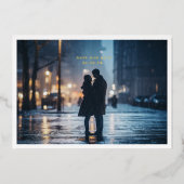 シンプル写真フレームQRコード結婚式の日付の保存 箔招待状 (正面)