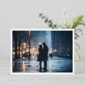 シンプル写真フレームQRコード結婚式の日付の保存 箔招待状 (立ち正面)