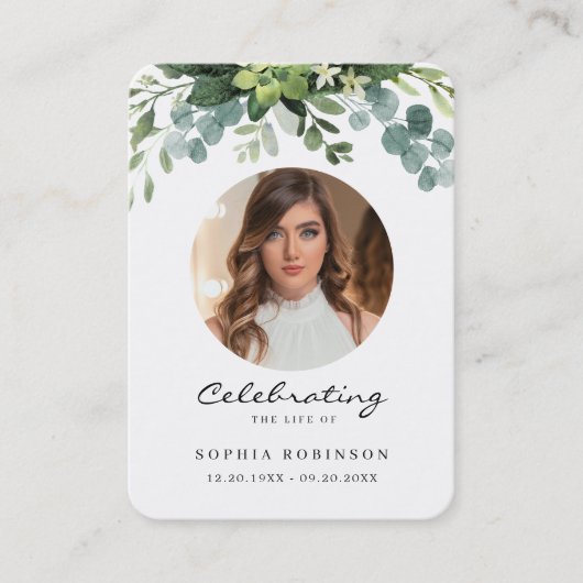 シンプル写真フローラ葬儀記念祈りの言葉カード 名刺 (正面)