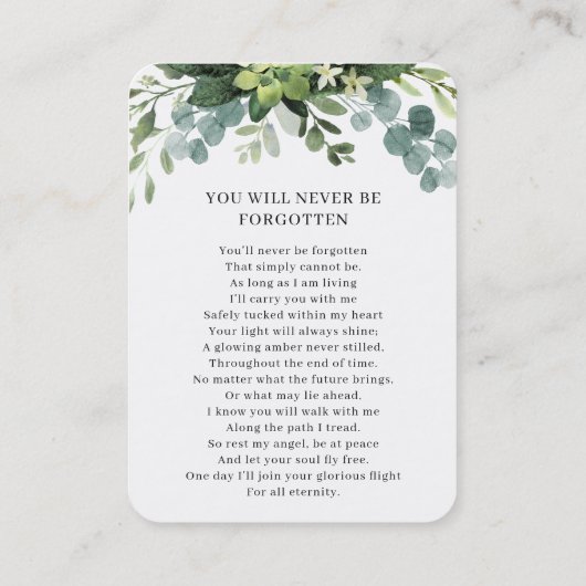 シンプル写真フローラ葬儀記念祈りの言葉カード 名刺 (裏面)