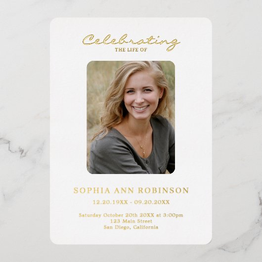 シンプル写真メモリアル服務命令プログラム 箔招待状 (正面)