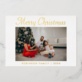 シンプル写真メリークリスマス 箔シーズンカード