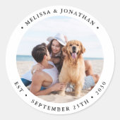 シンプル写真モダンのパーソナライズされた結婚式の引き出物 ラウンドシール (正面)