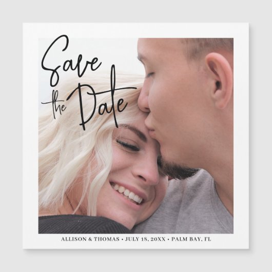 シンプル写真モダンの日付を保存結婚する マグネット招待状 (正面)