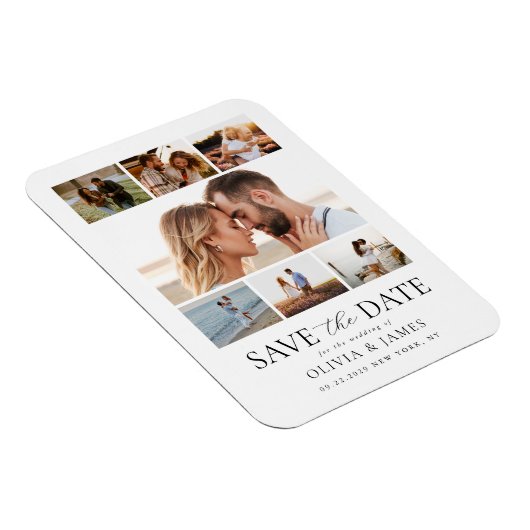 シンプル写真モダンコラージュ結婚式の日付を保存 マグネット (右側)