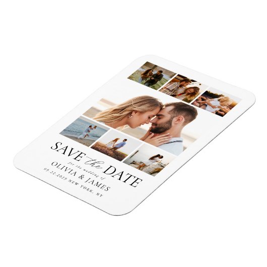 シンプル写真モダンコラージュ結婚式の日付を保存 マグネット (左側)