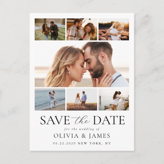 シンプル写真モダンコラージュ結婚式の日付を保存 案内ポストカード (正面)