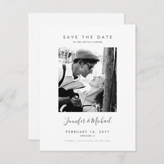 シンプル写真モダンデザイン日付はがきを保存 インビテーションポストカード (正面/裏面)