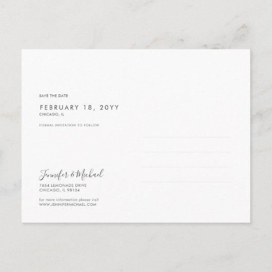 シンプル写真モダンデザイン日付はがきを保存 インビテーションポストカード (裏面)