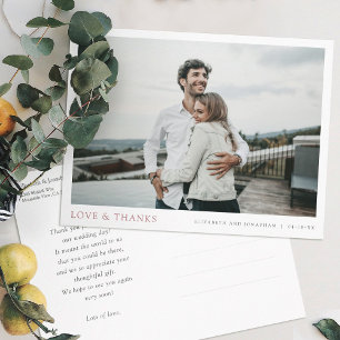 シンプル写真モダンバラ金ゴールドありがとうご結婚ざい ポストカード