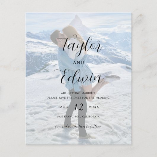 シンプル写真モダン予算の結婚式の日付の保存 (正面)