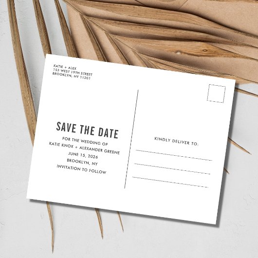 シンプル写真モダン予算の結婚式の日付の保存 案内ポストカード