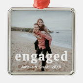 シンプル写真モダン初めてのクリスマス婚約した メタルオーナメント (正面)