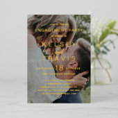 シンプル写真モダン婚約パーティ 箔招待状 (立ち正面)