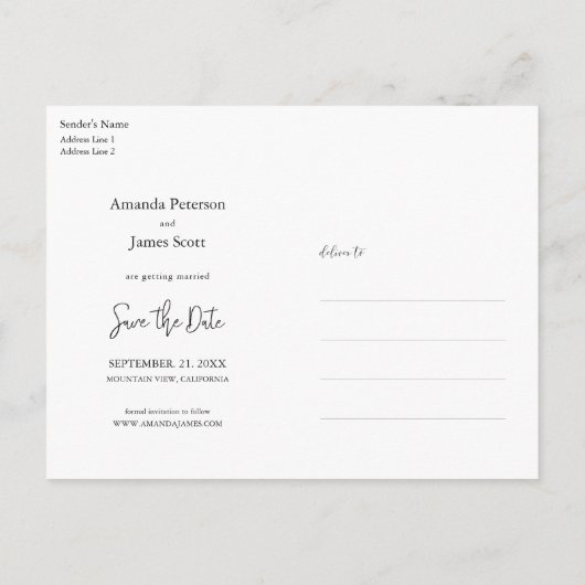 シンプル写真モダン婚約日付の保存 インビテーションポストカード (裏面)