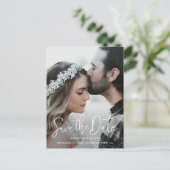 シンプル写真モダン婚約日付の保存 インビテーションポストカード (スタンド正面)