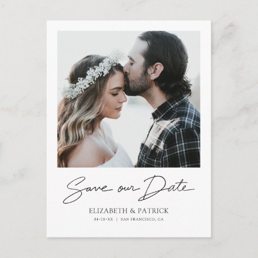 シンプル写真モダン日付の保存 インビテーションポストカード (正面)