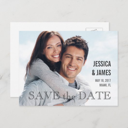 シンプル写真モダン日付はがきを保存 案内ポストカード (正面/裏面)