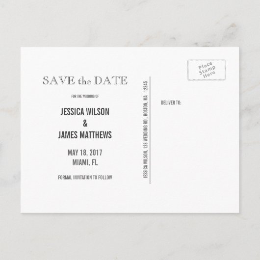 シンプル写真モダン日付はがきを保存 案内ポストカード (裏面)