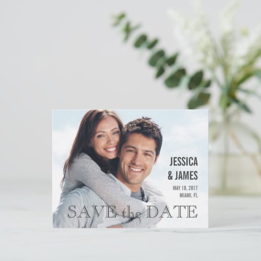 シンプル写真モダン日付はがきを保存 案内ポストカード (スタンド正面)