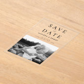 シンプル写真モダン結婚式の日付の保存 アクリル招待状 (レイダウン)