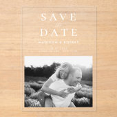 シンプル写真モダン結婚式の日付の保存 アクリル招待状 (正面)