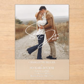 シンプル写真モダン結婚式の日付の保存 アクリル招待状 (正面)