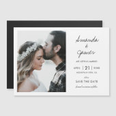 シンプル写真モダン結婚式の日付の保存 マグネット招待状 (正面/裏面)