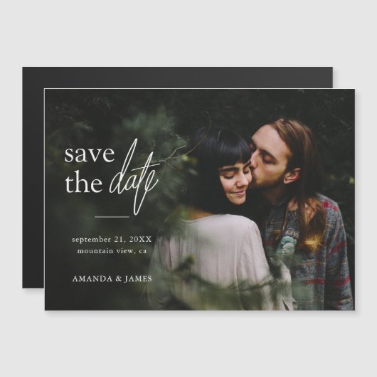 シンプル写真モダン結婚式の日付の保存 マグネット招待状 (正面/裏面)
