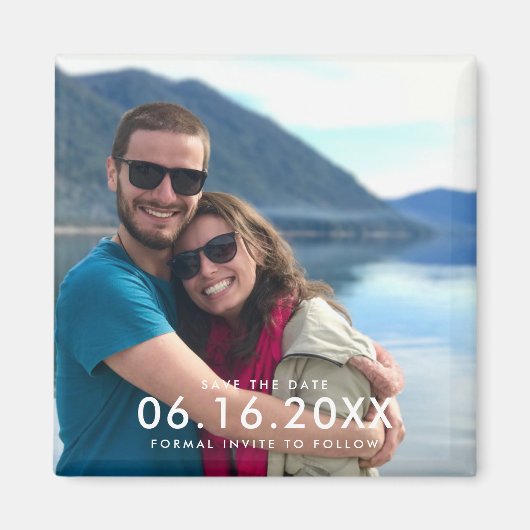 シンプル写真モダン結婚式の日付の保存 マグネット (正面)