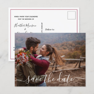 シンプル写真モダン結婚式の日付の保存 案内ポストカード