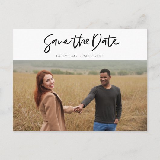 シンプル写真モダン結婚式の日付の保存 案内ポストカード (正面)