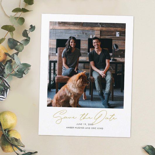 シンプル写真モダン結婚式の日付の保存 案内ポストカード