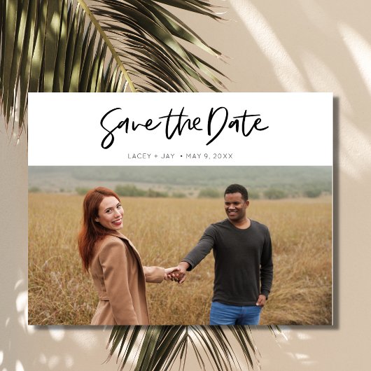 シンプル写真モダン結婚式の日付の保存 案内ポストカード