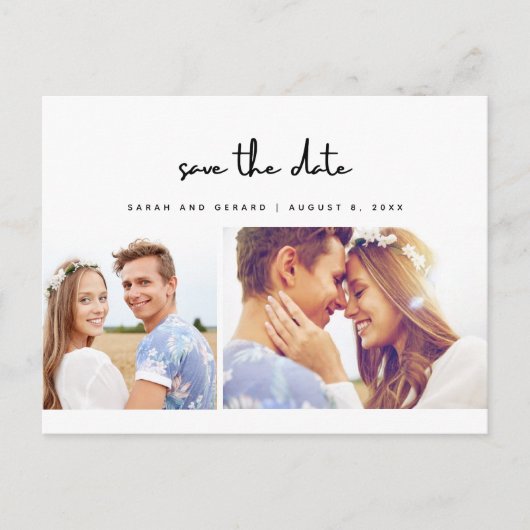 シンプル写真モダン結婚式の日付の保存 案内ポストカード (正面)