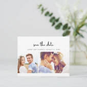 シンプル写真モダン結婚式の日付の保存 案内ポストカード (スタンド正面)