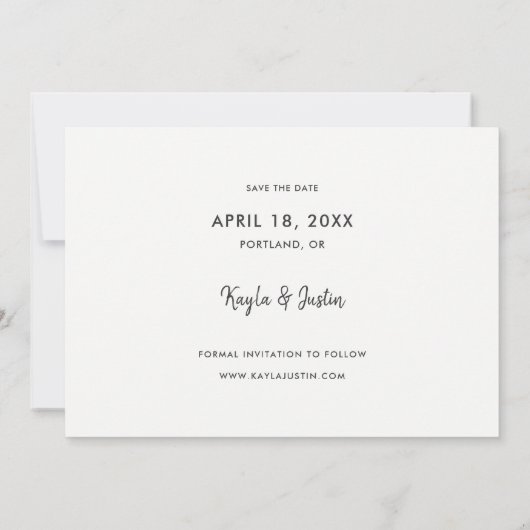 シンプル写真モダン結婚式の日付カードを保存 セーブザデート (裏面)